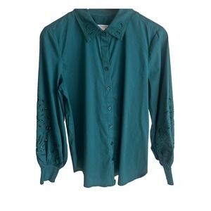 Chicos Hunter Green Button Down Shirt Women's Size 1 Long Sleeve